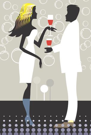 Silhouette of couple having drinks	の写真素材