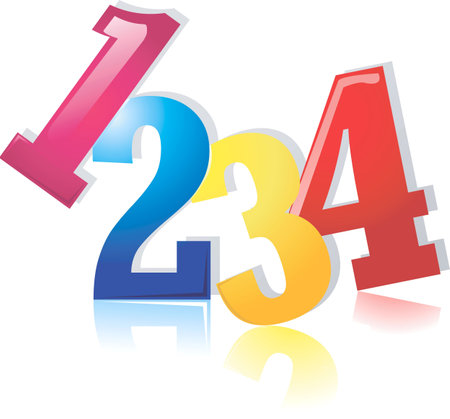 Illustration of 1, 2, 3, 4 in colours	