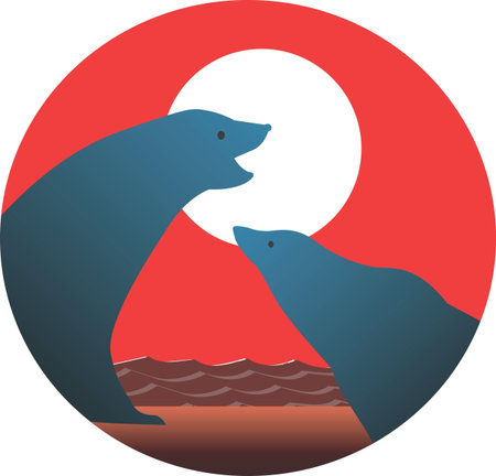 Illustration of polar bears in sunlight	の写真素材