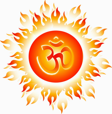 Illustration of Om in decorated flame	の写真素材