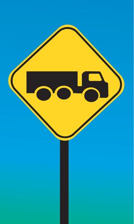 Illustration of truck printed yellow sign board	の写真素材