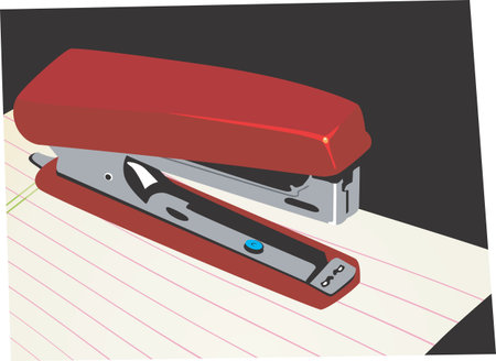 Illustration of a paper stapler on top of a paper	