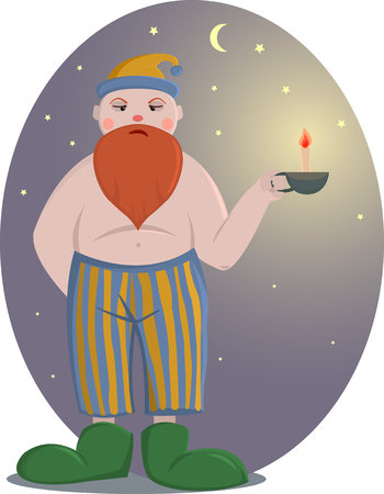 Sleepy character at night, awake person in pajamasのイラスト素材