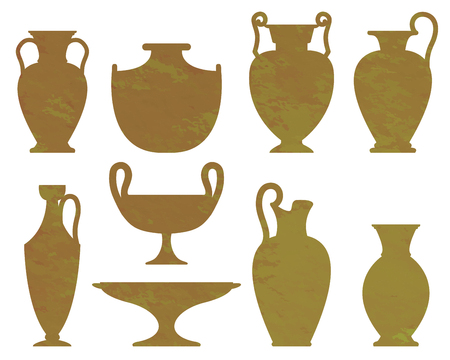 Silhouettes of ancient vases with texture, set of ceramic vasesのイラスト素材