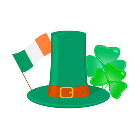 Saint Patricks day attributes, Shamrock, irish hat and flagのイラスト素材