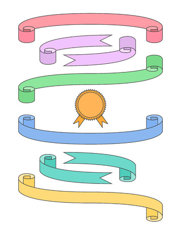 Flat ribbon set with badge, vector banner elementsのイラスト素材
