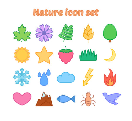 Nature icon set, colorful flat vector iconsのイラスト素材