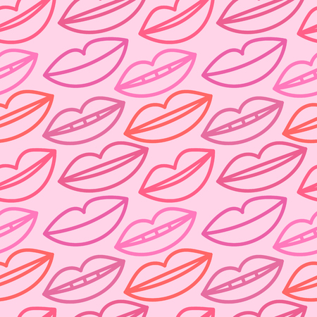 Seamless pattern with lips, outline mouth vector background, colorful wallpaper.のイラスト素材