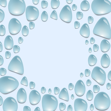 Water drops round frame, place for text with blue water spots, bounding box and border, vector illustration, eps 10のイラスト素材