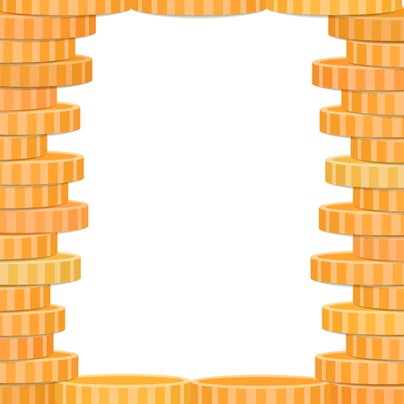 Golden coins frame, place for text with metal money, bounding box and border, vector coin illustrationのイラスト素材