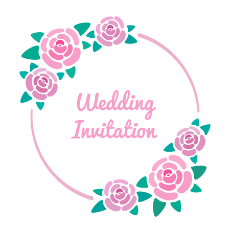 Floral wedding invitation design, roses blossom round frame, vectorのイラスト素材
