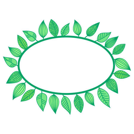Summer frame with green leaves. Oval border made off leafage. Minimalistic seasonal vectorのイラスト素材