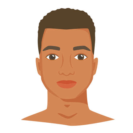 Black man face with shot haircut. Male portrait in flat style. Front view. Vectorのイラスト素材