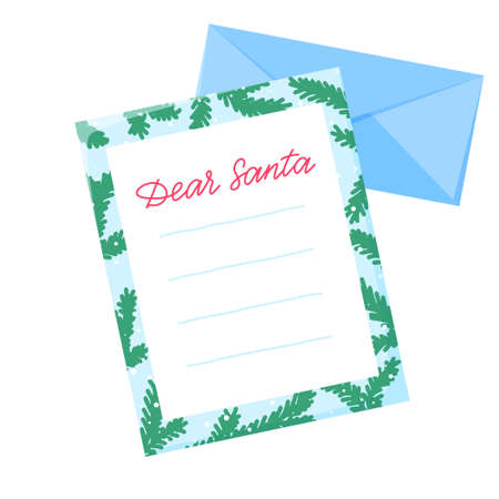 Dear Santa letter to Santa Claus with envelope. Winter holiday wish list. Christmas wishes. Flat vector illustrationのイラスト素材
