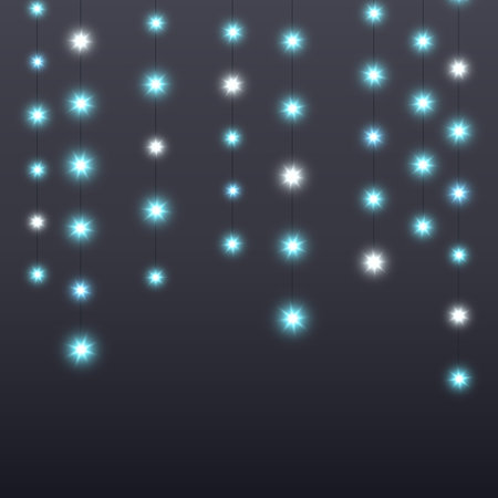 Glowing lamps garland. Decorative Christmas lights strings. Fairy lights chain. Hanging wall decoration for party. Led bulb lamps. Vectorのイラスト素材