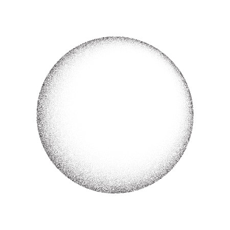 Grain circle gradient. Stippled round shape. Radial stochastic dotwork texture. Random grunge noise...
