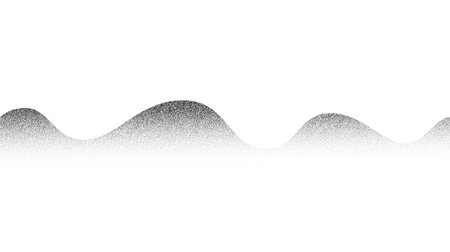 Grain wave background. Stippled texture hills. Abstract landscape in dotwork style. Black noise and sand gradient effect. Stochastic dotted background.のイラスト素材