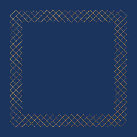Gold geometric frame. Golden foil embossed border with shining effects. Vintage stippled glowing lines background. Golden luxury design.のイラスト素材