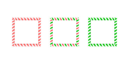 Christmas square frame set. Candy cane border with striped lollipop pattern. Xmas and new year template collection. Vectorのイラスト素材