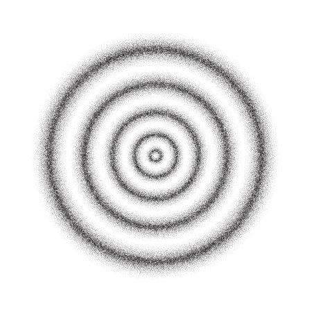 Hypnotic concentric circles. Textured psychedelic rings tunnel. Black and white ripple illusion. Epicentre, target concept. Dotted radial vectorのイラスト素材
