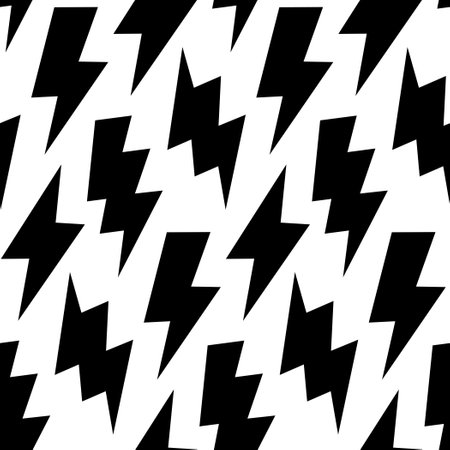 Black lightning bolts seamless pattern. Thunderbolts repeating background. Storm and lightning strike ornament wallpaper. Energy power or electricity voltage symbols.のイラスト素材