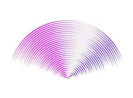Purple sound wave signal. Radio or music audio concept. Epicentre or radar icon. Radial signal or vibration elements. Impulse curve lines. Concentric ripple semi circles.のイラスト素材