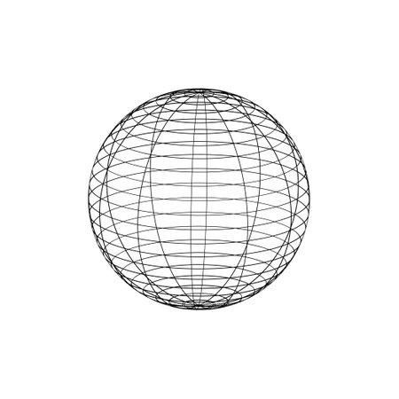 Wireframe sphere. Globe grid frame element. Geometric round net. Outline graphic design element.のイラスト素材