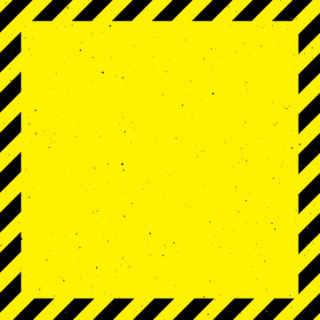 Textured caution tape frame background. Yellow and black diagonal stripes, square warning wallpaper. Vectorのイラスト素材