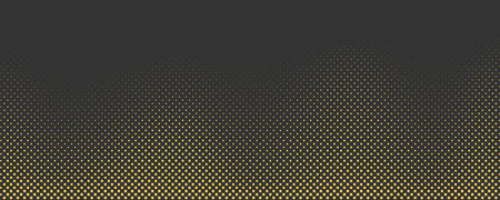 Yellow halftone on dark background. Retro comic gradient background. Pixilated square dot cartoon texture. Pop art faded gradient pattern. Vector illustration.のイラスト素材