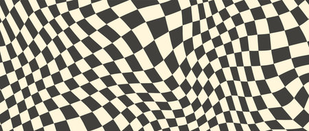Trippy checkerboard background. Retro psychedelic checkered wallpaper. Wavy groovy chessboard...