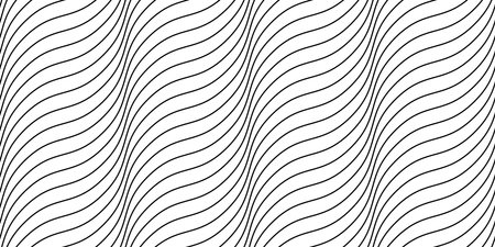 Undulate lines seamless pattern. Wave stripes repeating background. Black and white diagonal wavy texture. Simple curved linear wallpaper. Textile and fabric swatch design template. Vectorのイラスト素材
