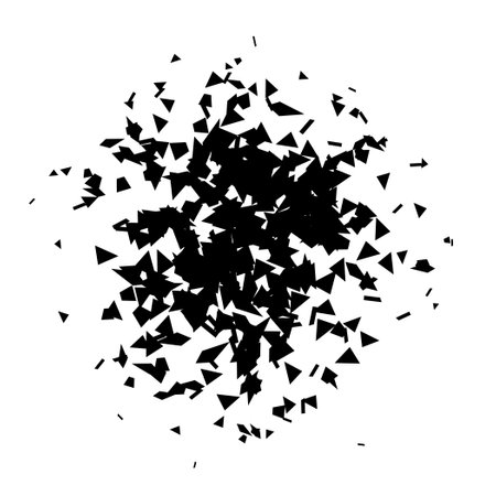 Shatters and debris radial shape. Broken pieces, specks and particles. Abstract explosion and burst element. texture. Vector illustrationのイラスト素材