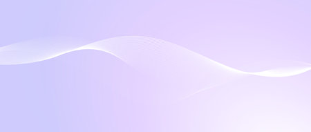 Flowing undulate lines design. Abstract smooth curved stripes template. White fluid wave on light purple background. Horizontal vector wallpaperのイラスト素材