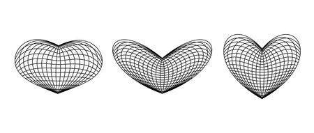 Wireframe heart shapes set. grids. Grid design element. Love or cardiology concept for posters, templates, flyers, banners. Vector packのイラスト素材