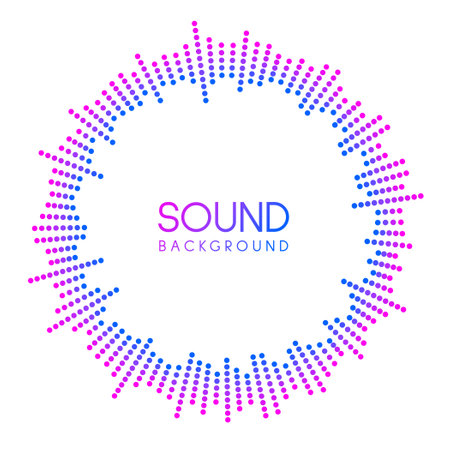 Circle sound wave visualisation. Dotted music player equalizer concept. Radial audio signal or vibration element. Voice recognition. Epicenter, target, radar, radio icon. Vectorのイラスト素材
