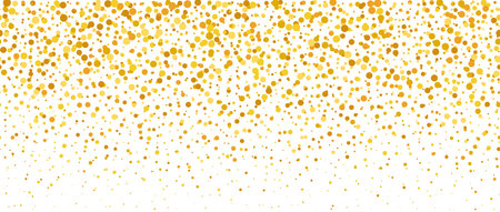 Golden falling confetti background. Repeating gold glitter pattern. Yellow, orange and golden dots wallpaper. Celebration party decoration. Vector backdropのイラスト素材