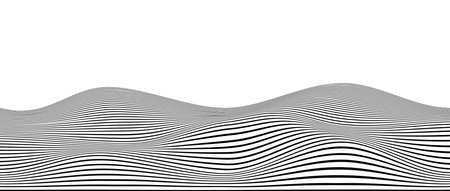 Wavy black stripes background. Curve thin lines pattern. Abstract contour texture. Landscape terrain concept. Vector wallpaper.のイラスト素材