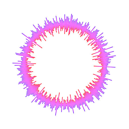 Circle sound wave visualisation bar. Linear music player equalizer concept. Radial audio signal or vibration element. Voice recognition. Epicenter, target, radar, radio icon. Vectorのイラスト素材