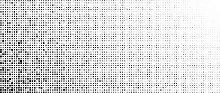 Halftone pixelated gradient background. Faded square particles texture. Dissolving grunge noise wallpaper. Black dots, speckles, pixels wallpaper. Gritty vector backdropのイラスト素材