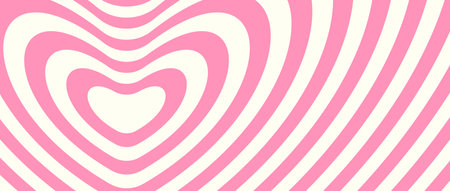 Abstract hypnotic heart background. Valentines optical illusion pattern. Pink heart-shaped op art design for poster, banner, template. Vector horizontal illustration wallpaperのイラスト素材