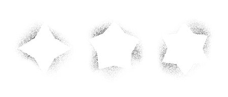 Set of star frames with spray stencil effect. Grunge dotted diamond border collection. Faded noise texture shape bundle. Black splattered elements for text box, banner, poster, template. Vectorのイラスト素材