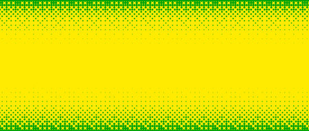 Pixelated bitmap gradient texture. Yellow and green dither pattern background. Abstract glitchy edge pattern. 8 bit video game screen wallpaper. Colorful pixel art retro illustration. Vector backdropのイラスト素材