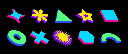 Isometric shape set. Volumetric geometric object collection. Bold 3d brutalist form pack. Abstract...