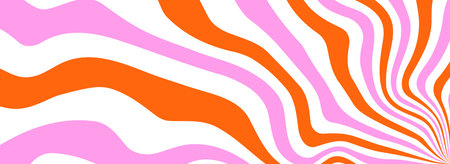 Orange pink trippy burst line background. Psychedelic wavy stripe wallpaper. Groovy twisted sunburst...