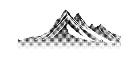 Black halftone mountain range silhouette. Grunge texture landscape terrain. Fading grainy hill chain wallpaper. Vanishing dotted noise mountain peak background. Vector scenery rock illustrationのイラスト素材