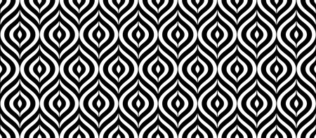 Retro art deco black and white seamless pattern. Repeated leaves, feather or floral motif. Vintage decorative texture for wallpaper, textile, fabric, print swatch. Vector elegant ornament backdropのイラスト素材