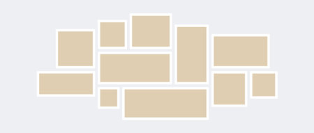 Moodboard or photo collage template. Beige mosaic art grid arrangement. Picture frame horizontal composition. Wall gallery layout design concept for presentation, poster, mockup, banner, flyer. Vectorのイラスト素材