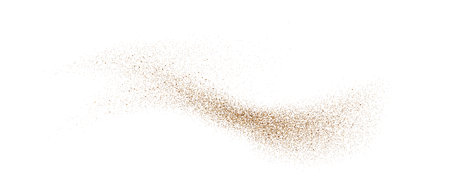 Sand powder splash. Flowing dust speckles and particles wave texture. Brown ground grain scatter element Gritty explosion wind shape for overlay, poster, banner, brochure, leaflet. Vector backgroundのイラスト素材
