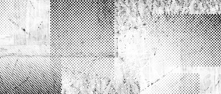Halftone grunge punk texture. Abstract dotted glitch background. Distorted scratches, splashes and dots wallpaper for brochure, banner, poster, flyer, print, overlay. Distress vector backdropのイラスト素材