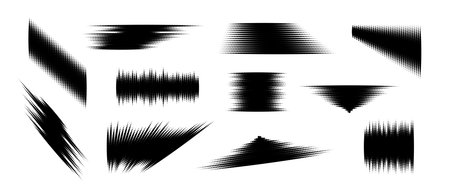 Halftone glitch element set. Dotted textured geometric form collection. Grunge abstract halftone spikey shapes for print, banner, poster, collage, overlay, label, tag. Distressed sharp vector packのイラスト素材